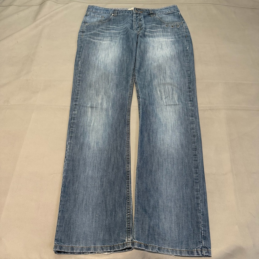 VTG Y2K Euro Men Jean Blue United Kingdom Brasil 36x32 Baggy Wide Skate-7695